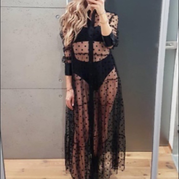 zara sheer black polka dot dress